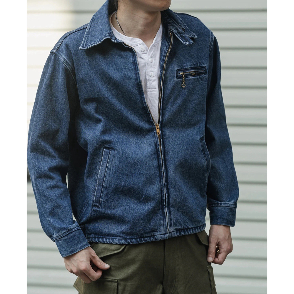 1970s Stonewashed Zip Up Denim Work Jacket Non Stock USA SHIP XL
